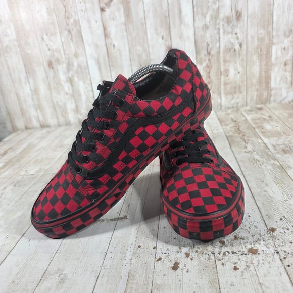 Vans Old Skool Red Black Checkerboard Skate Shoes Mens 10 Low Top 721454 - Picture 5 of 8